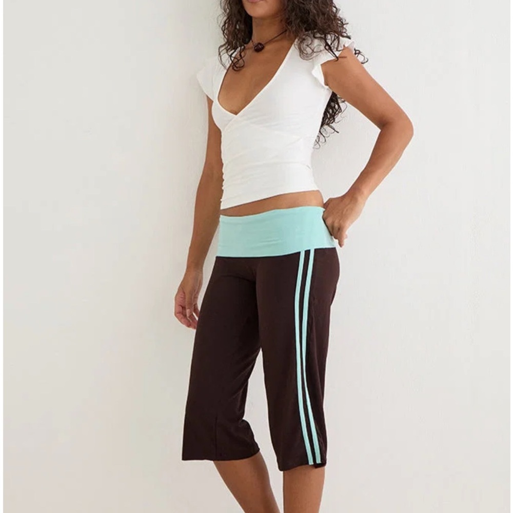 Motel rocks Walter Capri Trouser In Bitter Chocolate And Aqua Combination